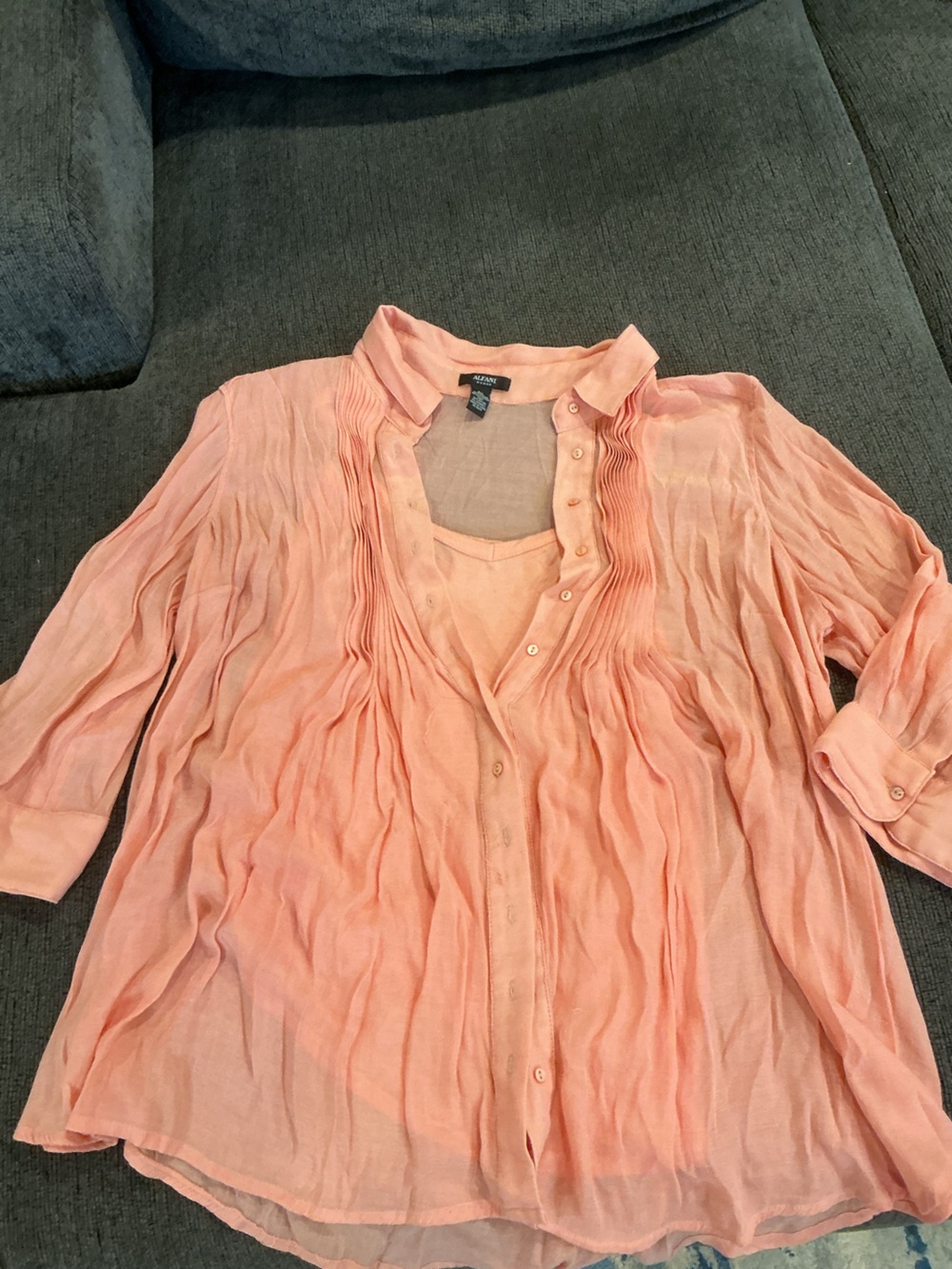 Light Peach Pleated Button-Front Women's Top